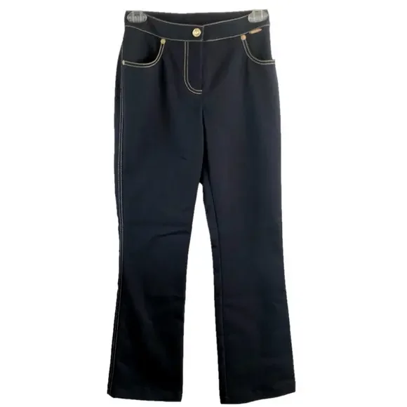St. John Sport bootcut jeans Vintage Y2K size 0 gold logo & stitching dark navy - Picture 1 of 12